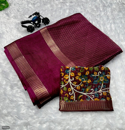Mysore Silk Saree with Weaving & Two-Tone Border