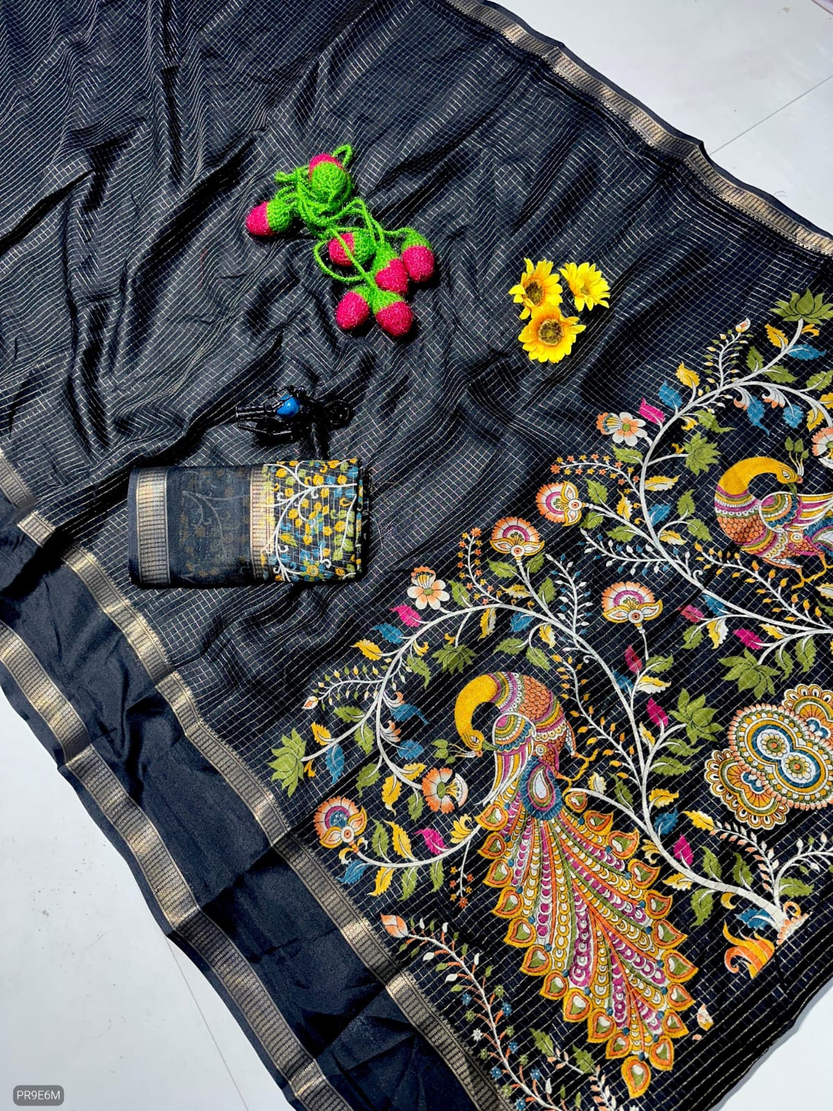 Mysore Silk Saree with Weaving & Two-Tone Border