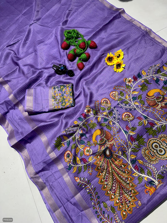 Mysore Silk Saree with Weaving & Two-Tone Border