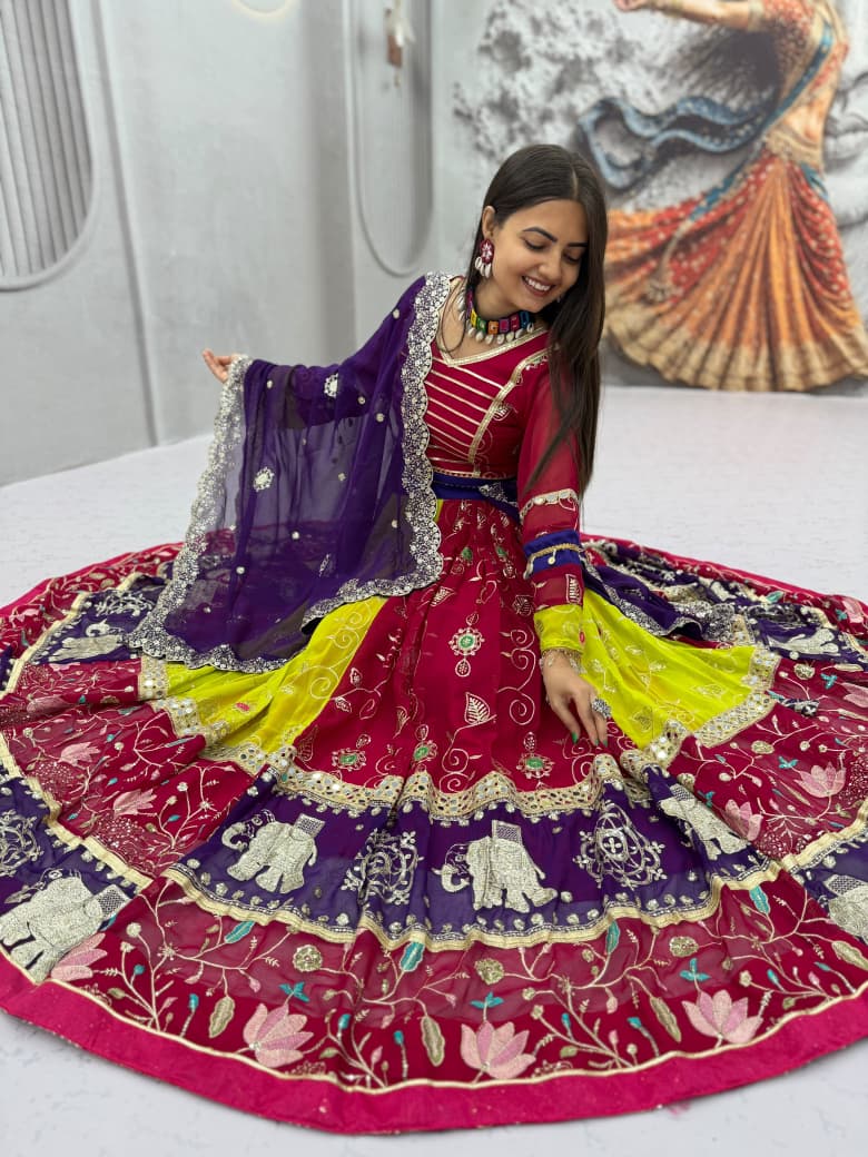 Navratri Special Fox Georgette Embroidered Mirror Work Lehenga Choli Dupatta Set