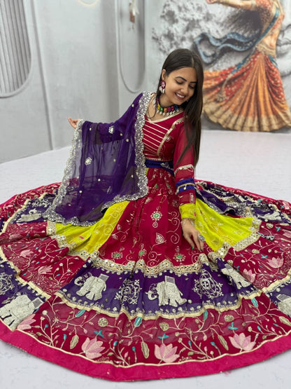 Navratri Special Fox Georgette Embroidered Mirror Work Lehenga Choli Dupatta Set
