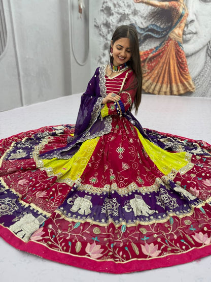 Navratri Special Fox Georgette Embroidered Mirror Work Lehenga Choli Dupatta Set