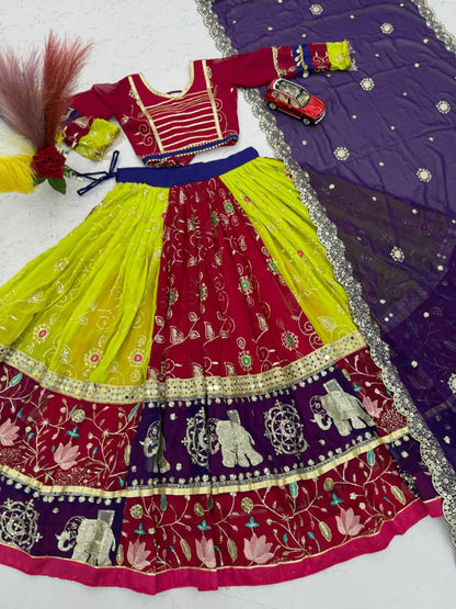 Navratri Special Fox Georgette Embroidered Mirror Work Lehenga Choli Dupatta Set