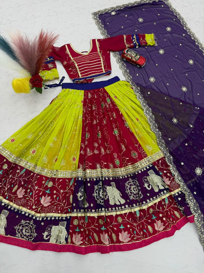 Navratri Special Fox Georgette Embroidered Mirror Work Lehenga Choli Dupatta Set