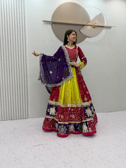Navratri Special Fox Georgette Embroidered Mirror Work Lehenga Choli Dupatta Set
