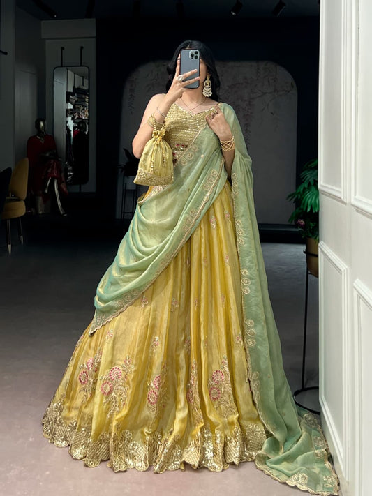 NC Moss Silk Lehenga Set with Sequins Embroidery & Dupatta