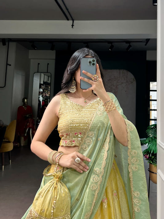 NC Moss Silk Lehenga Set with Sequins Embroidery & Dupatta