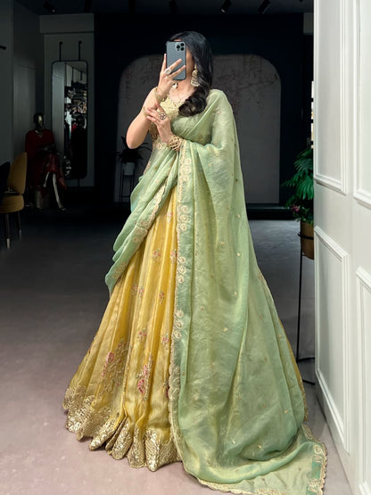 NC Moss Silk Lehenga Set with Sequins Embroidery & Dupatta