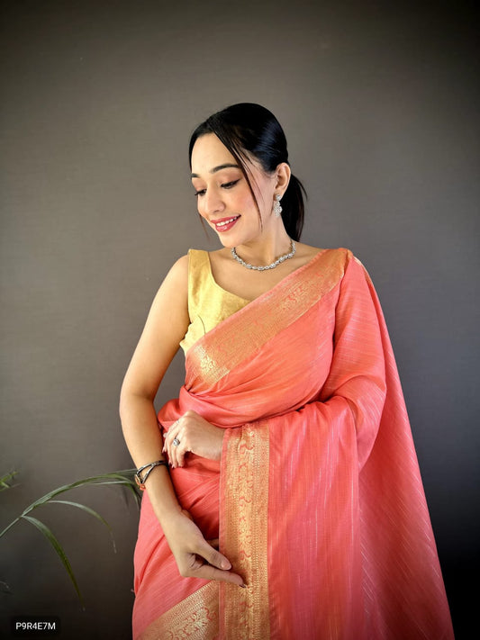 Onam Festival Special Cotton Saree with Zari Checks & Lagadi Pallu – Traditional Kerala Saree with Zari Border & Weaving Blouse