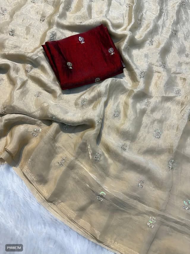 Onam Special Fendy Satin Dual Shaded Saree with Zari & Sequin Floral Butti Work