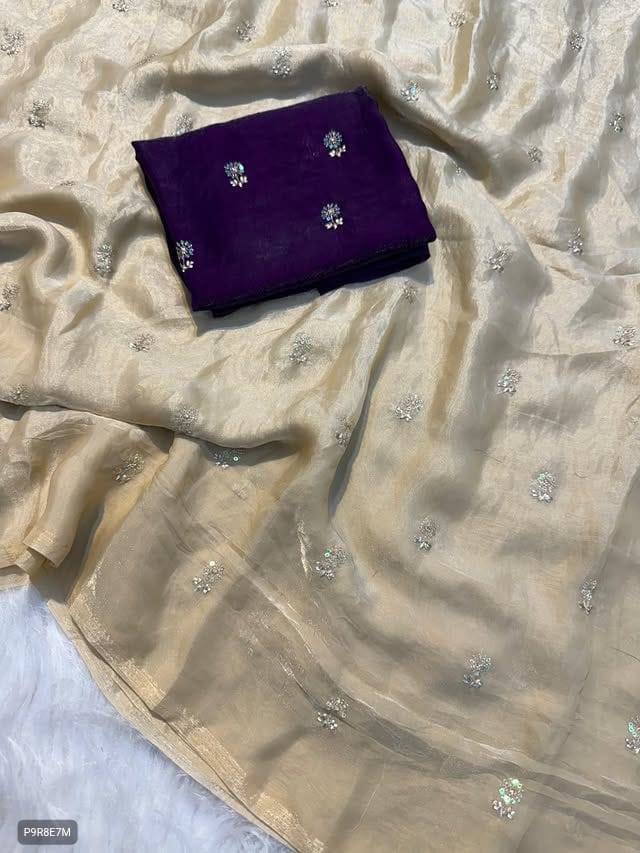 Onam Special Fendy Satin Dual Shaded Saree with Zari & Sequin Floral Butti Work