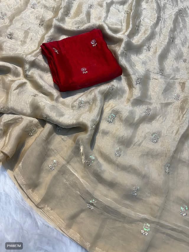 Onam Special Fendy Satin Dual Shaded Saree with Zari & Sequin Floral Butti Work