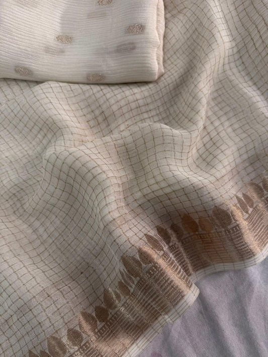 Onam Special Georgette Viscose Chex Saree with Weaving Butti Blouse