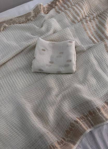 Onam Special Georgette Viscose Chex Saree with Weaving Butti Blouse