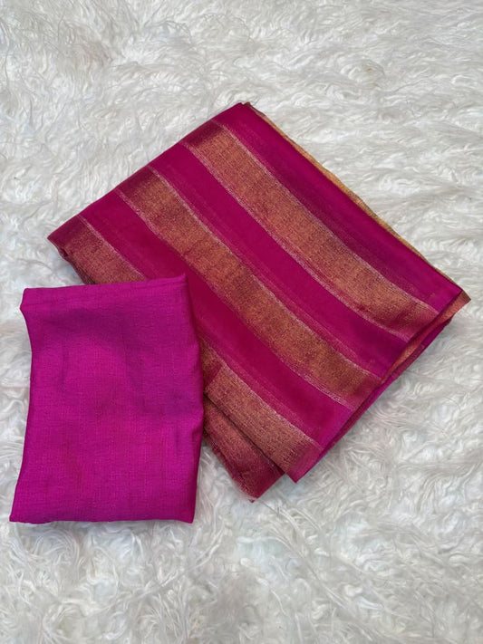 Organza Saree with Stripe Patta Pattern & Running Blouse Piece