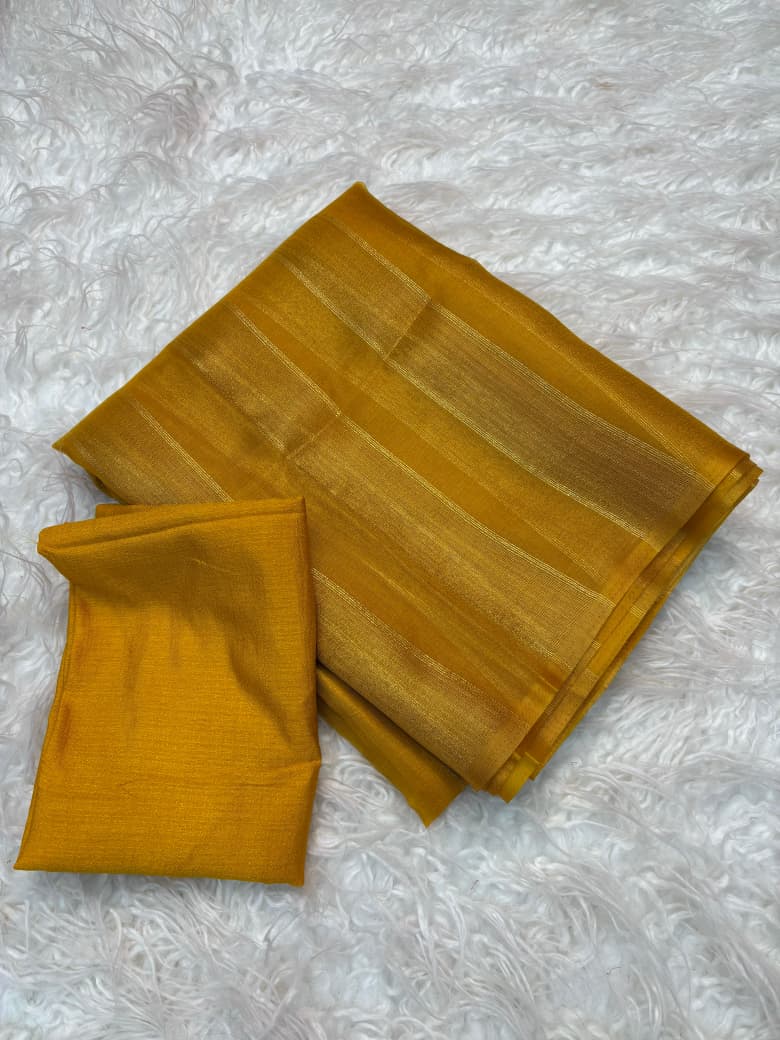 Organza Saree with Stripe Patta Pattern & Running Blouse Piece
