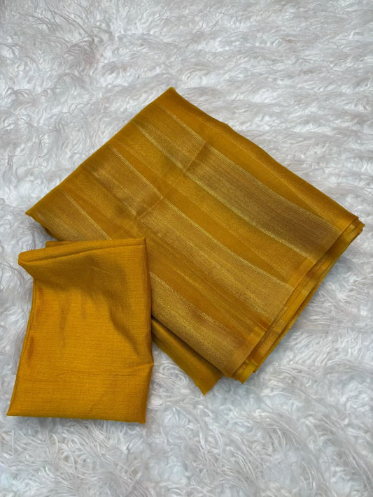 Organza Saree with Stripe Patta Pattern & Running Blouse Piece