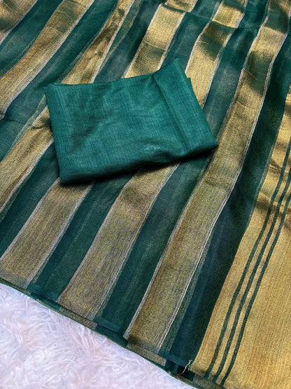 Organza Saree with Stripe Patta Pattern & Running Blouse Piece