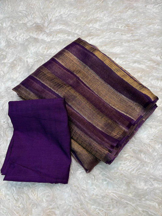 Organza Saree with Stripe Patta Pattern & Running Blouse Piece