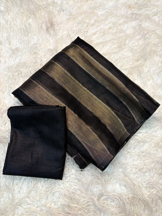 Organza Saree with Stripe Patta Pattern & Running Blouse Piece