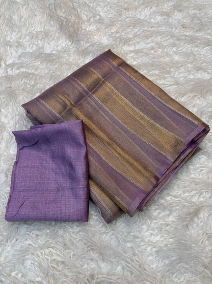 Organza Saree with Stripe Patta Pattern & Running Blouse Piece
