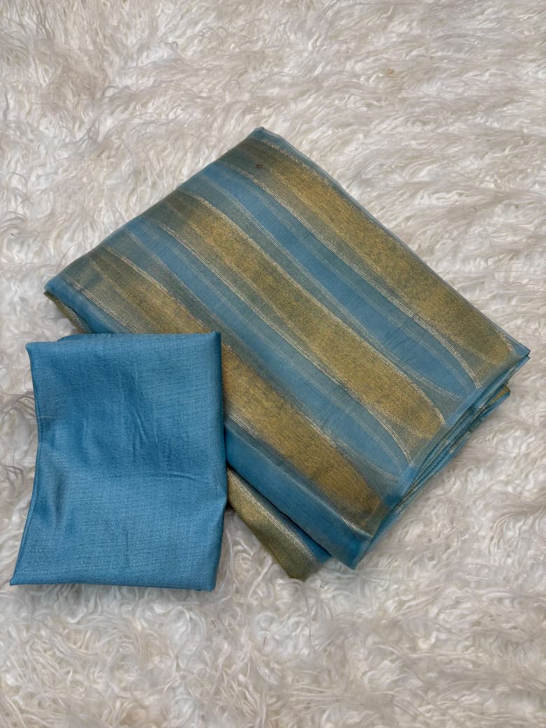 Organza Saree with Stripe Patta Pattern & Running Blouse Piece