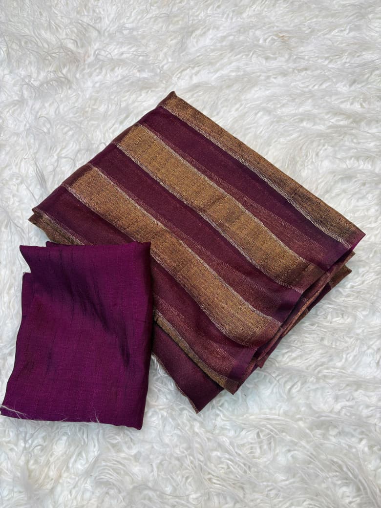 Organza Saree with Stripe Patta Pattern & Running Blouse Piece