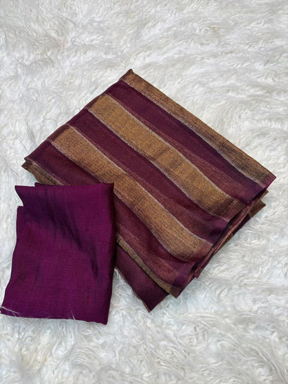 Organza Saree with Stripe Patta Pattern & Running Blouse Piece