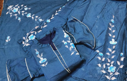 Painted Chanderi Lehenga Choli Set with Blouse & Dupatta