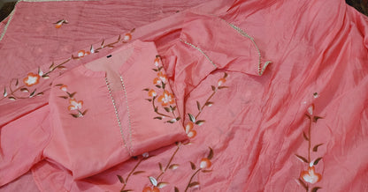 Painted Chanderi Lehenga Choli Set with Blouse & Dupatta