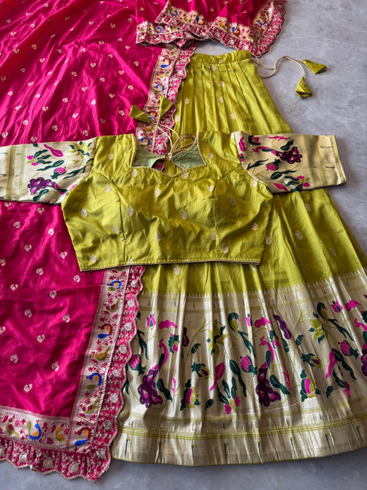 Paithani Hafsaree Lehenga in Dola Silk with Paithani Weaving