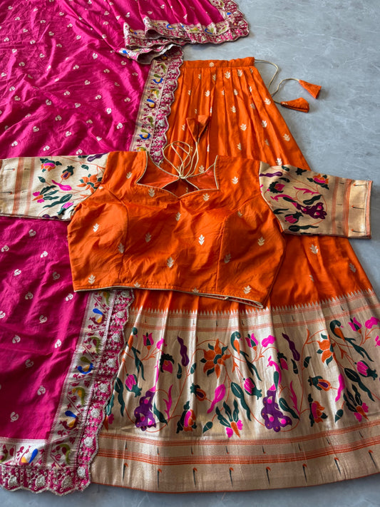 Paithani Hafsaree Lehenga in Dola Silk with Paithani Weaving
