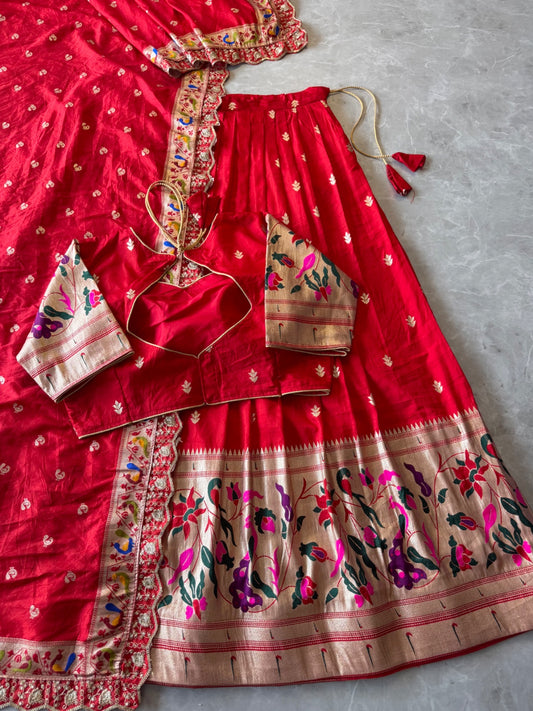 Paithani Hafsaree Lehenga in Dola Silk with Paithani Weaving