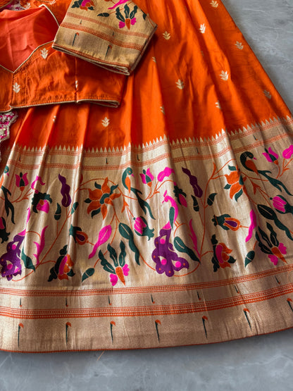 Paithani Hafsaree Lehenga in Dola Silk with Paithani Weaving