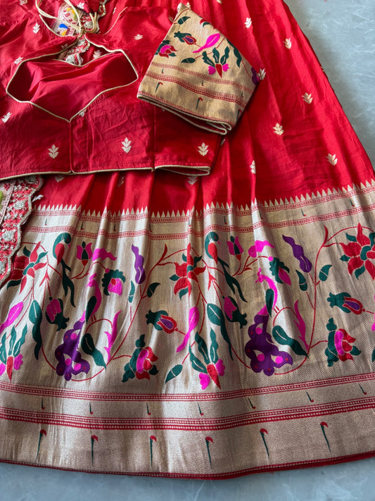 Paithani Hafsaree Lehenga in Dola Silk with Paithani Weaving
