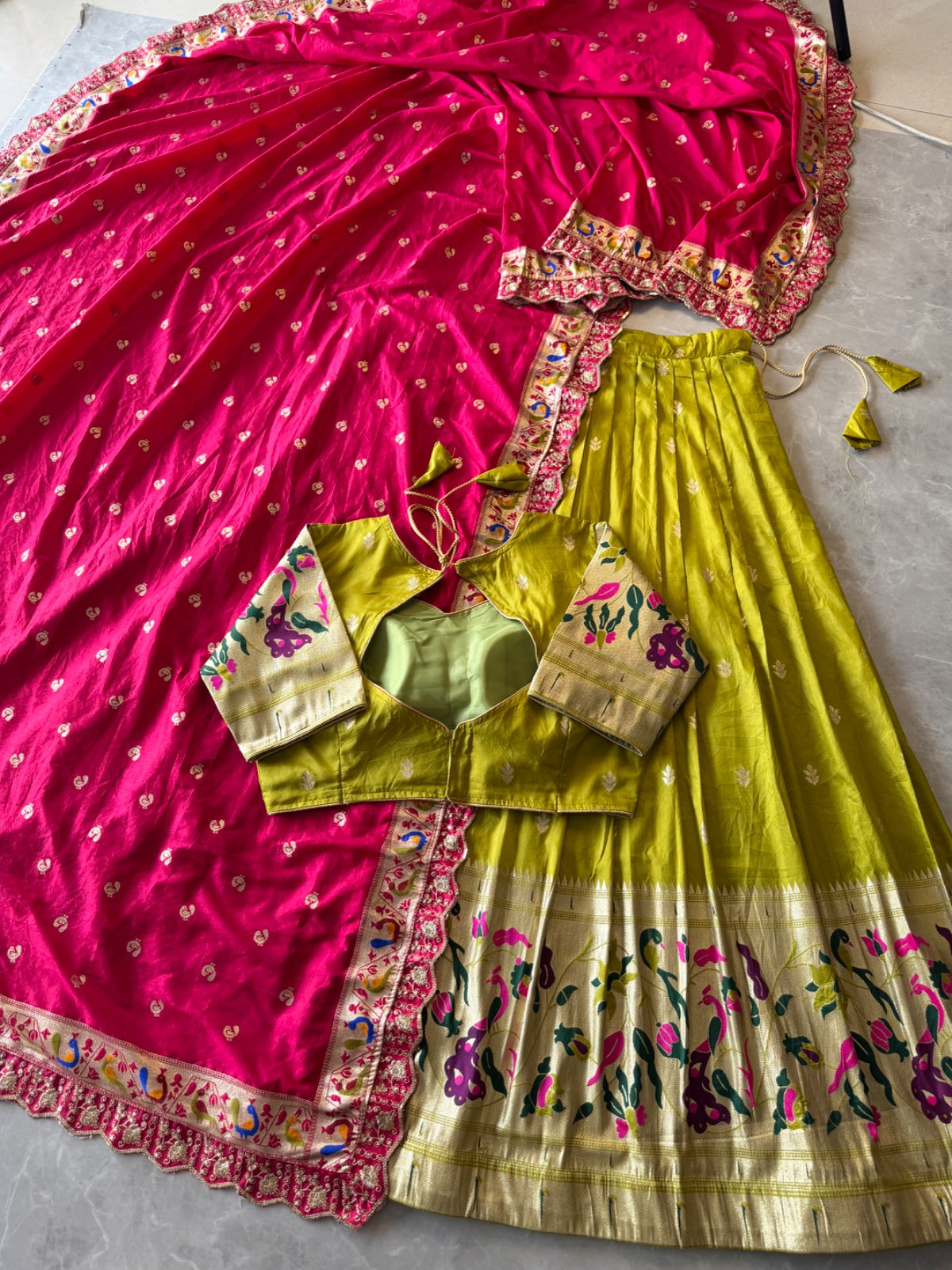 Paithani Hafsaree Lehenga in Dola Silk with Paithani Weaving