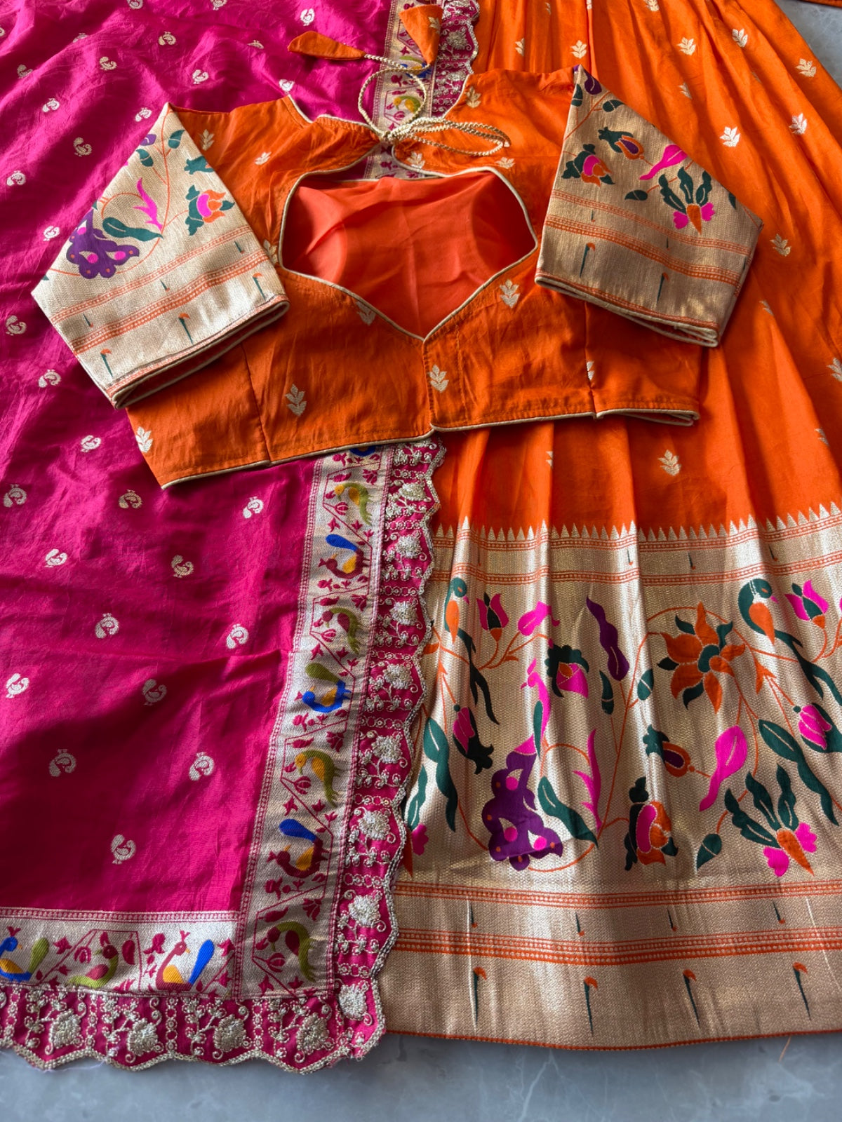 Paithani Hafsaree Lehenga in Dola Silk with Paithani Weaving