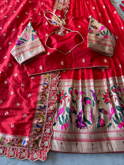 Paithani Hafsaree Lehenga in Dola Silk with Paithani Weaving