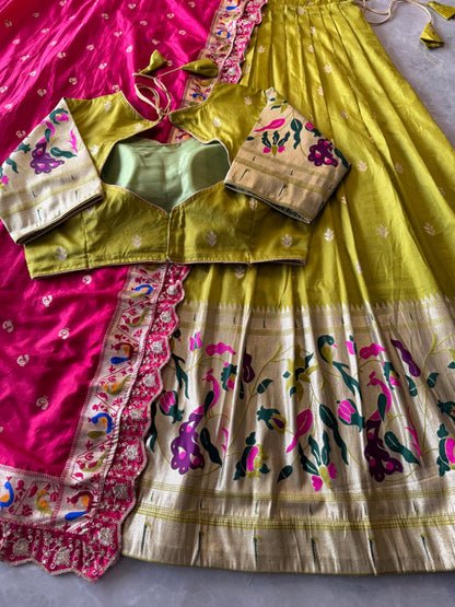 Paithani Hafsaree Lehenga in Dola Silk with Paithani Weaving