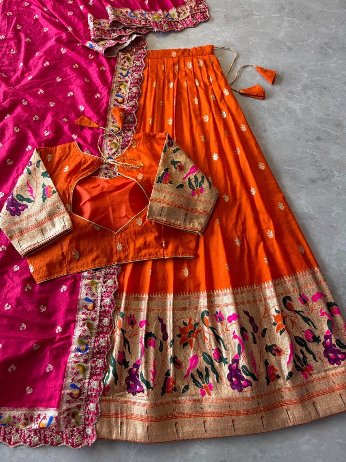 Paithani Hafsaree Lehenga in Dola Silk with Paithani Weaving