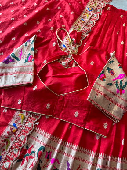 Paithani Hafsaree Lehenga in Dola Silk with Paithani Weaving