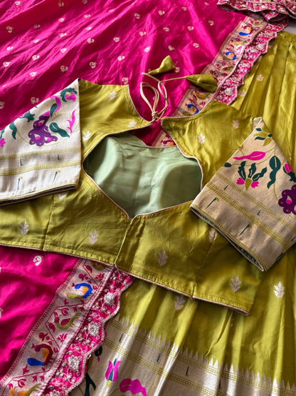 Paithani Hafsaree Lehenga in Dola Silk with Paithani Weaving
