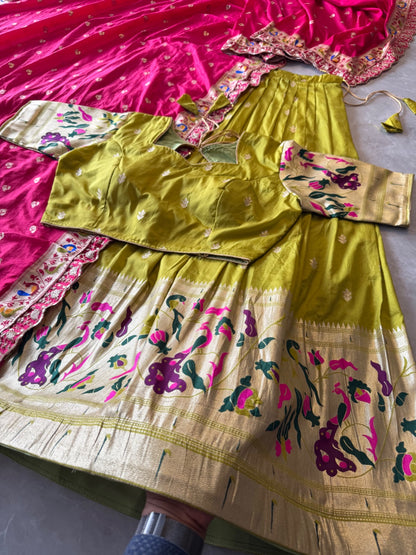 Paithani Hafsaree Lehenga in Dola Silk with Paithani Weaving
