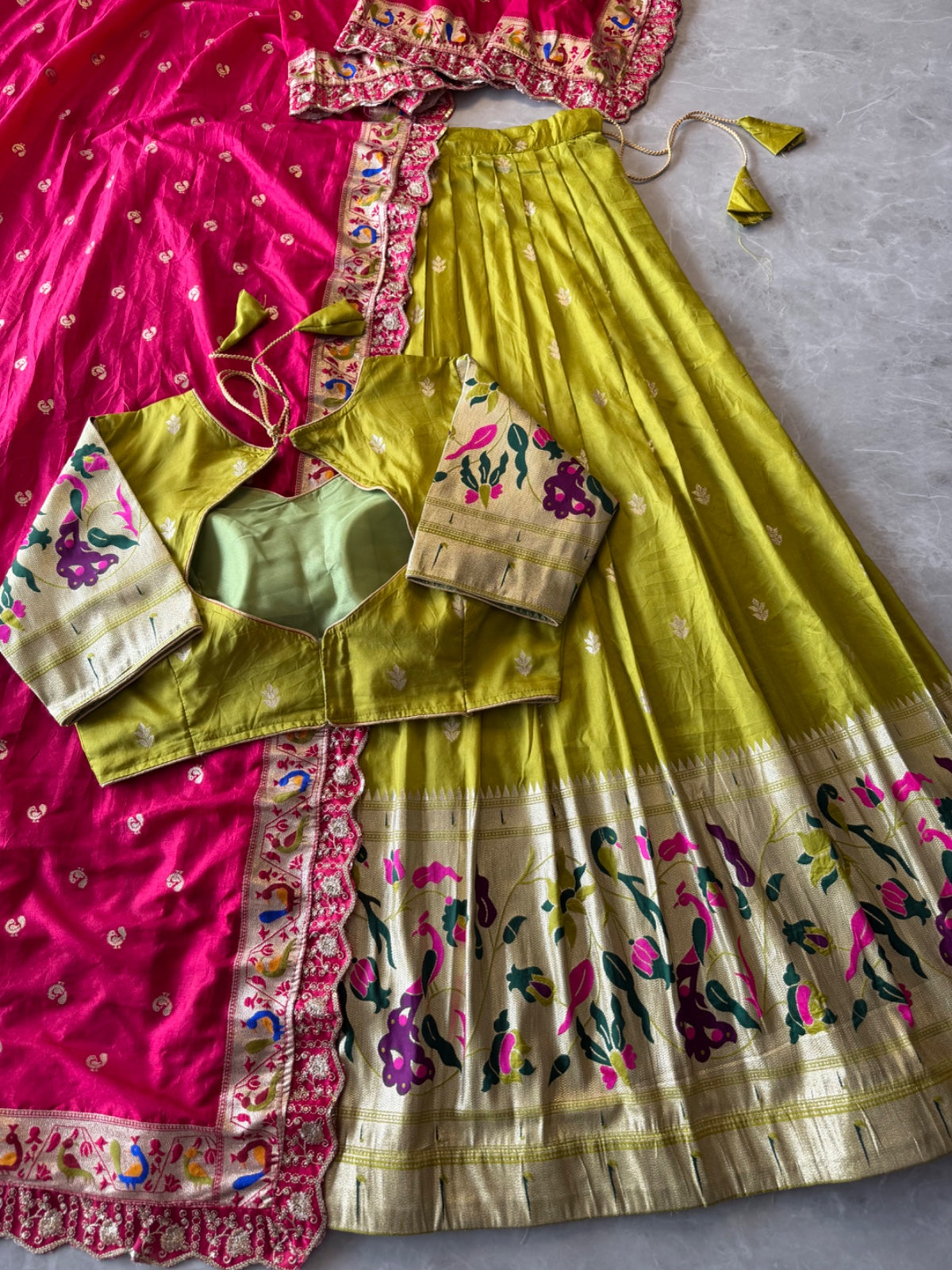 Paithani Hafsaree Lehenga in Dola Silk with Paithani Weaving