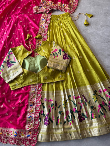 Paithani Hafsaree Lehenga in Dola Silk with Paithani Weaving
