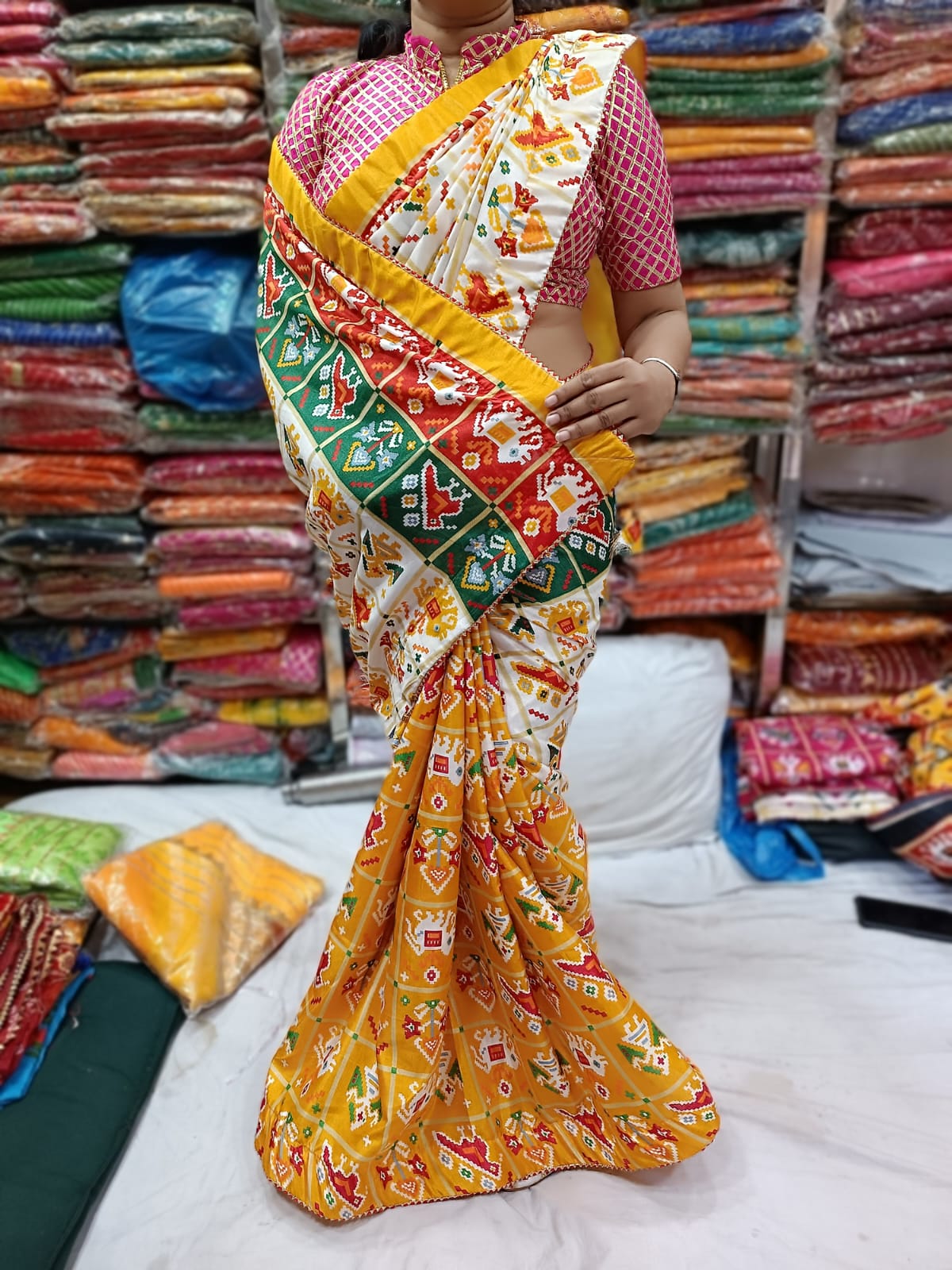 Patola Silk Saree with Gotta Kinari and Bon Bijiya Lace