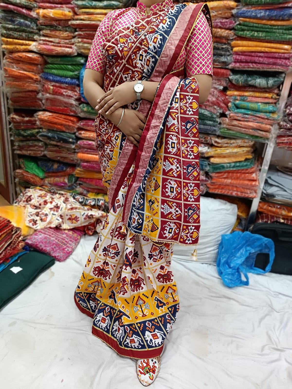 Patola Silk Saree with Gotta Kinari and Bon Bijiya Lace