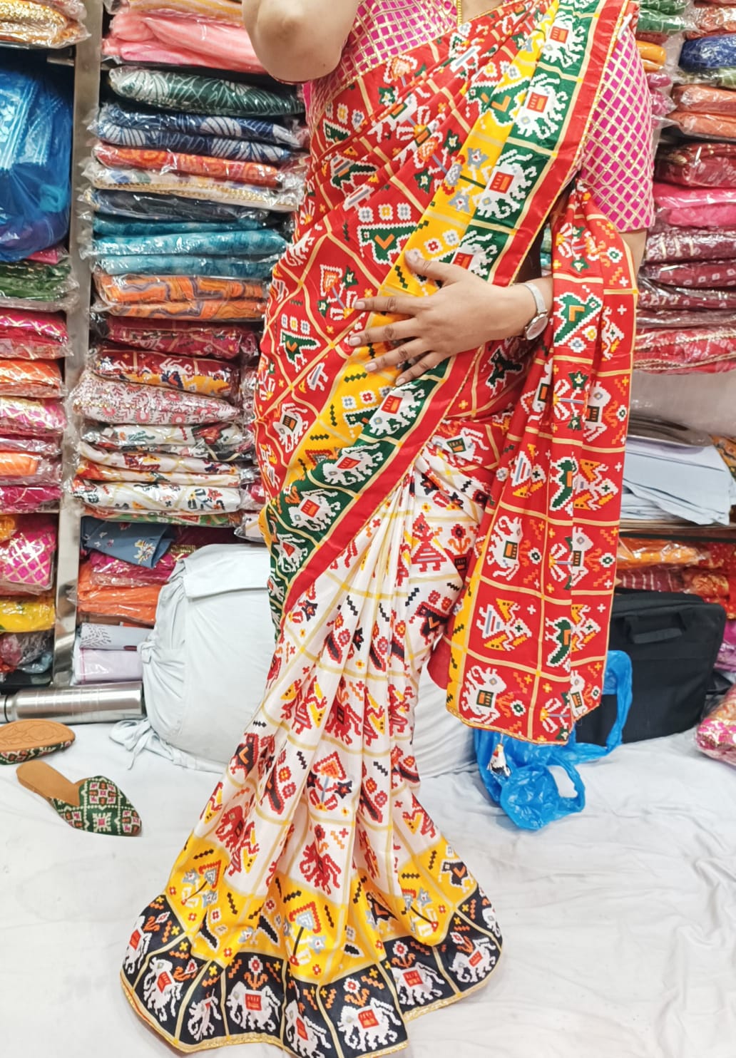 Patola Silk Saree with Gotta Kinari and Bon Bijiya Lace