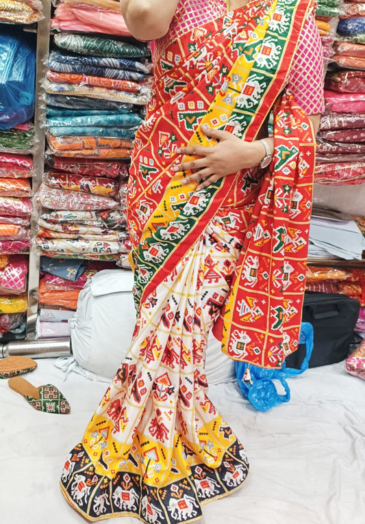 Patola Silk Saree with Gotta Kinari and Bon Bijiya Lace