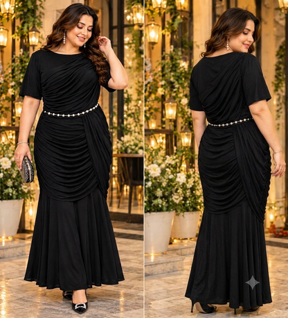 Pearl Drape Dress in Imported Starchable Fabric